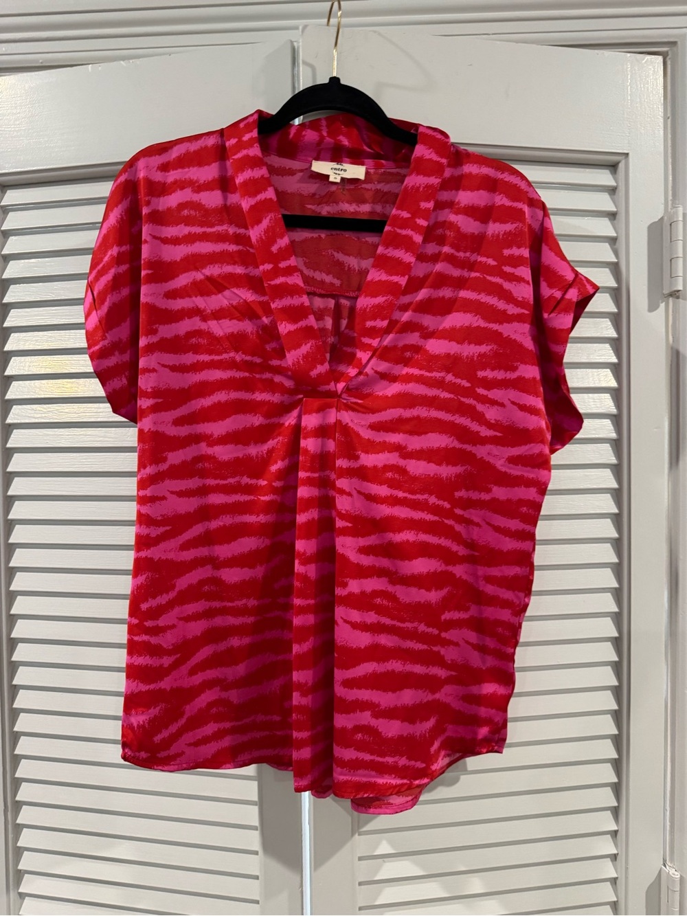 entro Hot Pink & Red Zebra-Print V-Neck Blouse